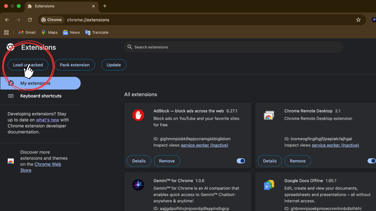 Click Load unpacked and select dist